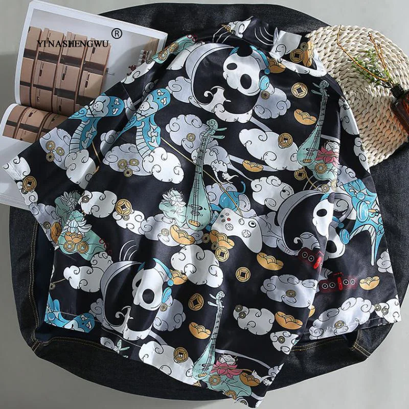Кимоно, кардиган, мужское кимоно, Femme, Yukata, Harajuku, японское кимоно, летнее, с принтом кота, голубое, пальто, Азия, кимоно, косплей, костюм, рубашка