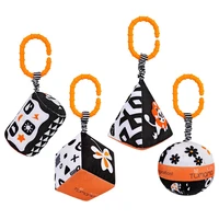 4 pcsset baby toys set black and white stroller toy with bell car seat baby plush rattles rings hanging toy for 0 6 toddlers