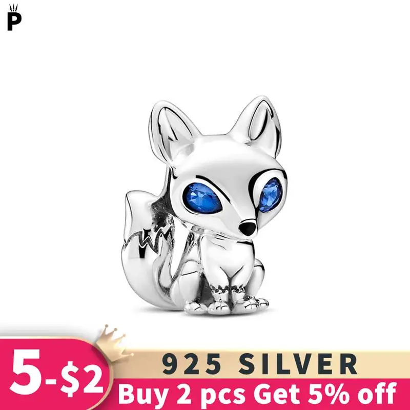 

Подвеска из серебра 100% пробы в виде синей лисы для браслета и ожерелья