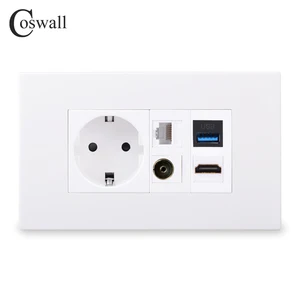 coswall pc panel eu wall power socket tv cat6 rj45 internet jack female to female hdmi compatible 2 0 usb 3 0 connector free global shipping