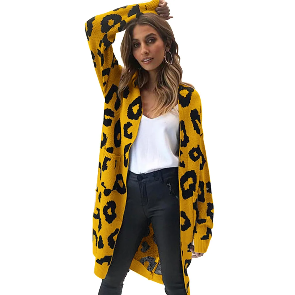 

Women's autumn winter sweater 2020 fashion new leopard cardigan long middle long sleeve knitted jacket women