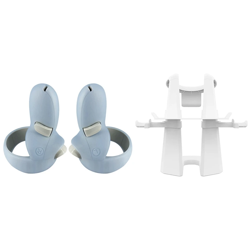 

for Oculus Quest2 VR Silicone Handle Shockproof Protective Case Blue & VR Stand,More Stable Base Headset Display Holder