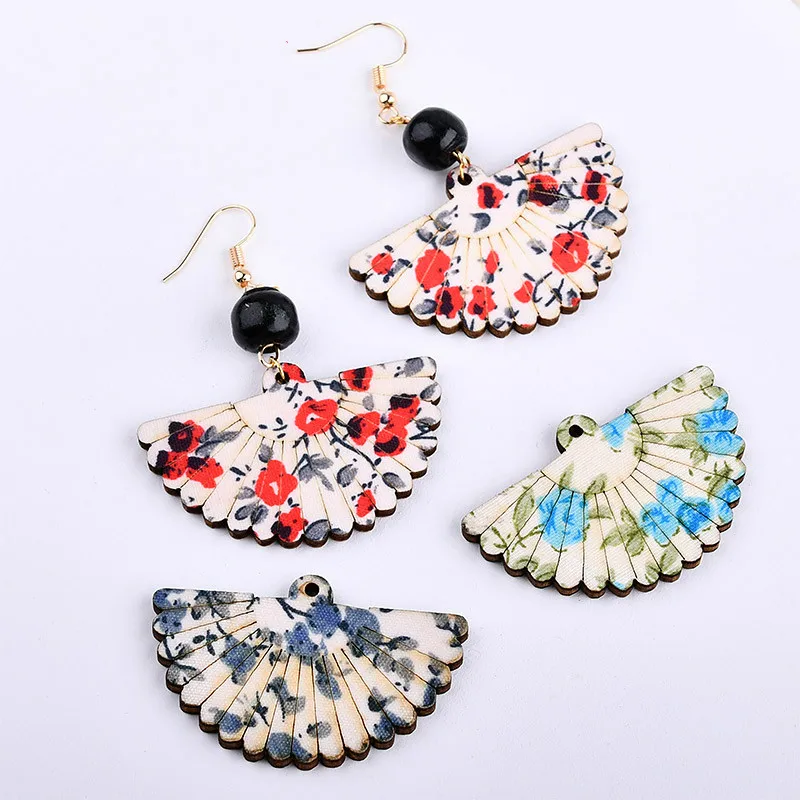 DIY японский веер с Сакурой серьги простые деревянные бусины материал