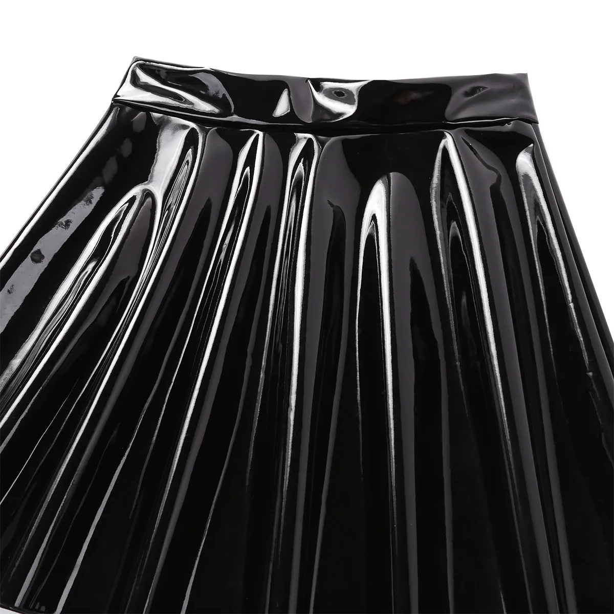 Women PU Leather skater skirt High Waist Flared Pleated A-Line Circle Wet Look Mini Skater Skirt for Sexy Shiny | Женская одежда