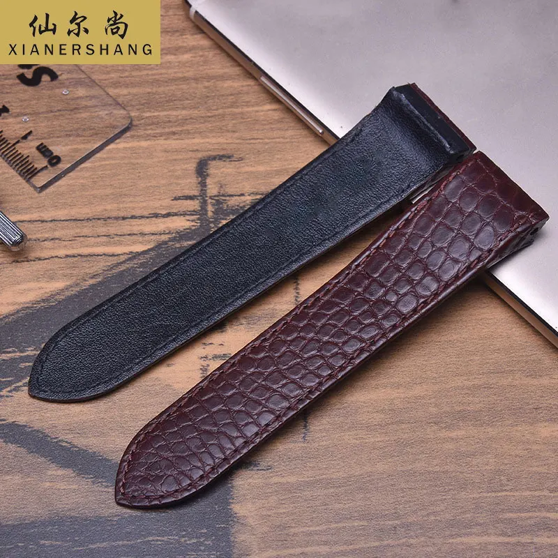 

XIANERSHANG New Custom SANTOS-DE-C-artier Strap 20MM 23MM 24MM Genuine Alligator Watchbands Handmade Crocodile Skin Watch Band