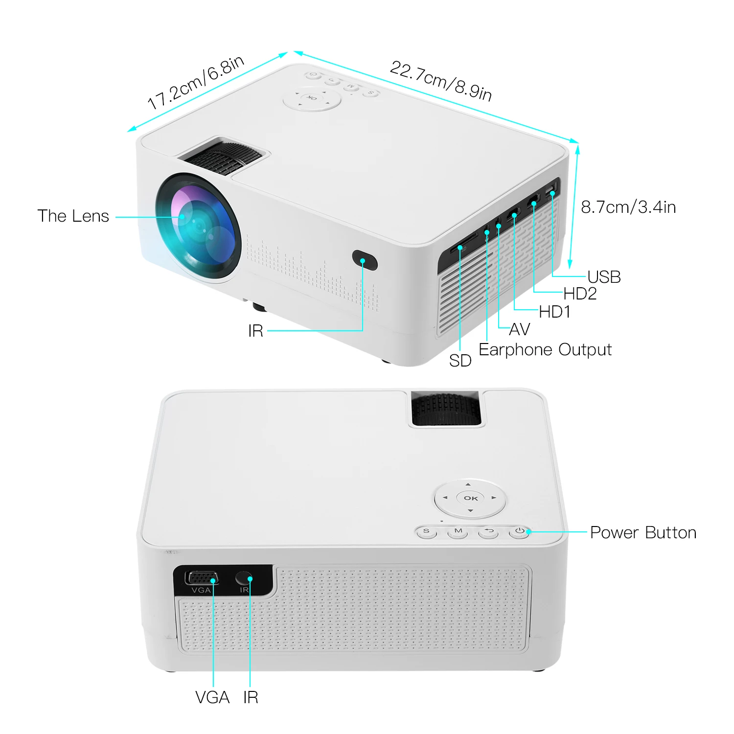 Портативный домашний кинотеатр светодиодный проектор 1080P поддержка 6500 Lux