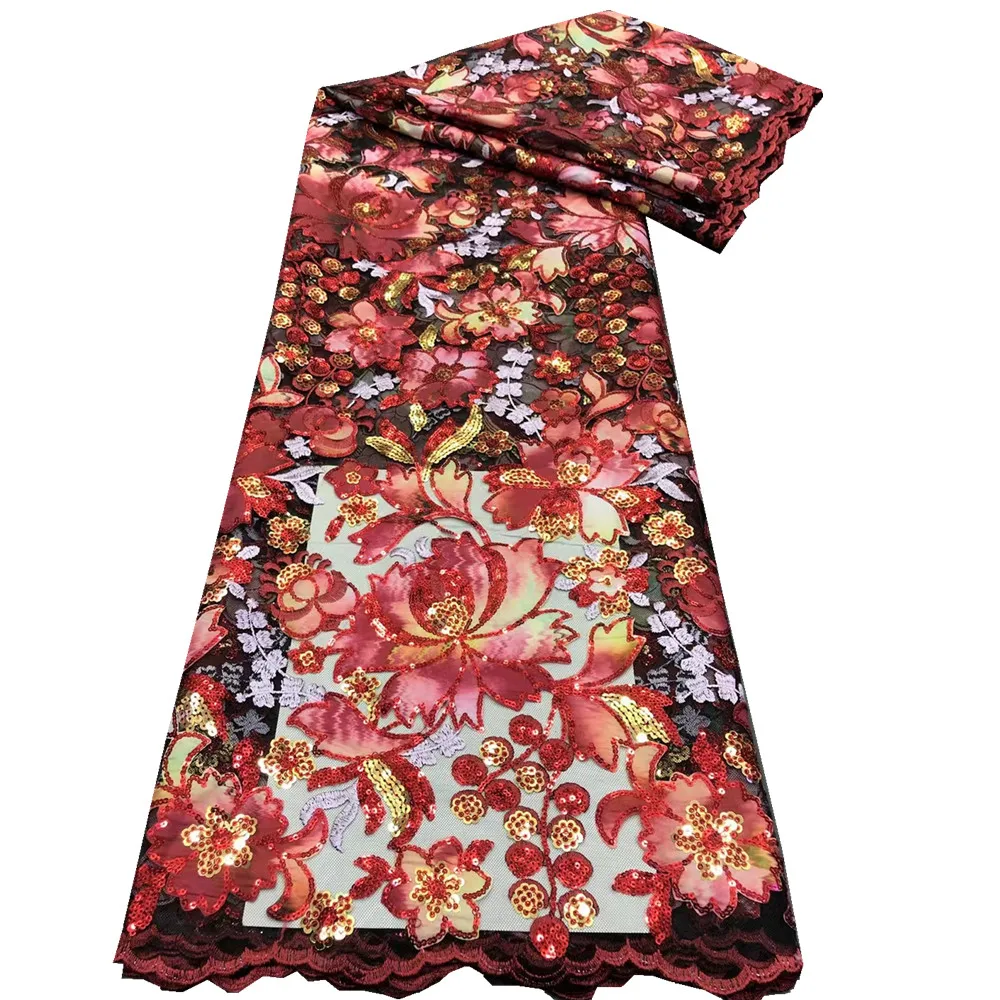 

African Lace Fabric 2021 High Quality Nigerian Sequins Embroidery Tulle Lace Sequence French Net Wedding Lace Fabric XB-127