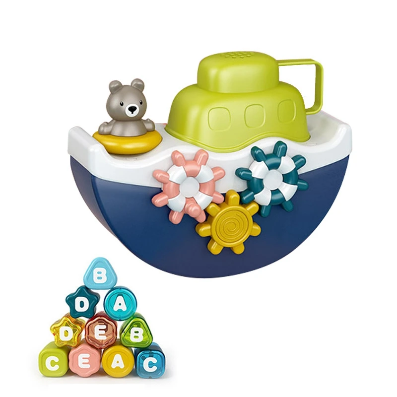 

Baby Bath Sprinkle Toy Wall Mountable Ship Pool Bathtub Bath Playing Water Toy with Alphabet Block Blocks for Kids