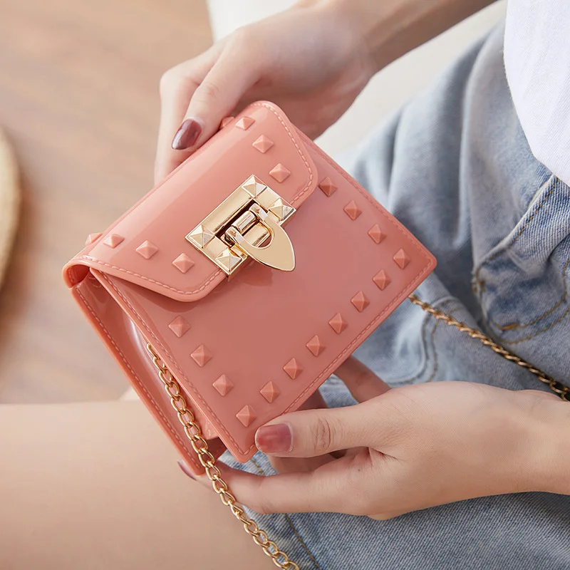

New Leaf Lock Chain Mini Jelly Bag Female Small Square Bag For Women Chain Shoulder Bag Messager Bag Purses Fashion bag