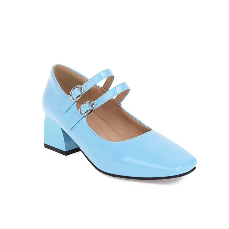 

BLXQPYT 2021, модные женские туфли на высоком каблуке, с квадратным носком, пять цветов, лакированная кожа, Туфли Мэри Джейн, женская обувь 28-52 273