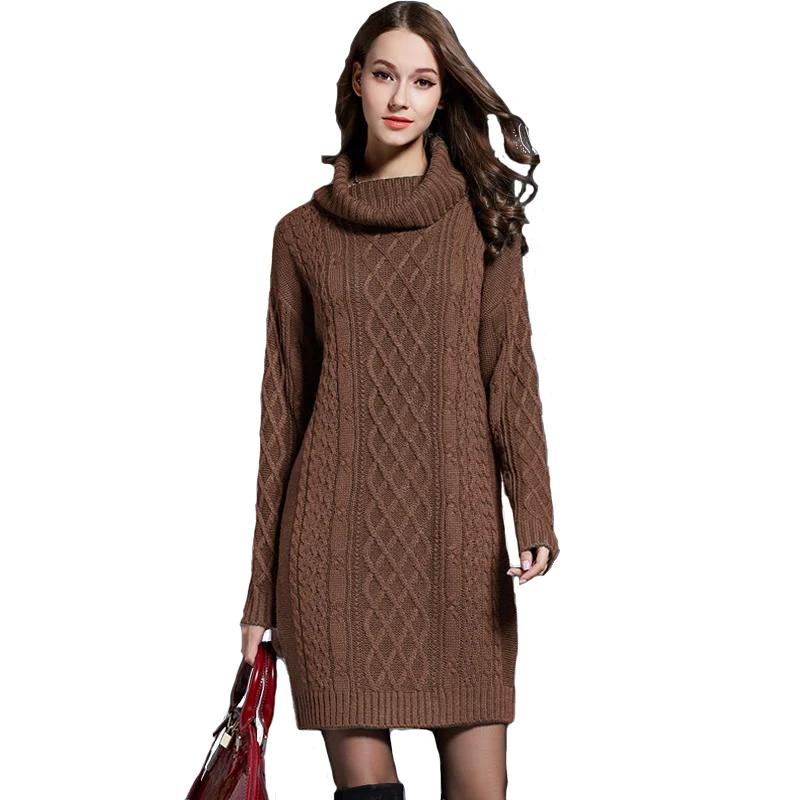 2019 Women Long Pullovers Turtleneck Sweater Autumn Winter Knitted Dress Elegant White Pullover Outwear Jacket YH-1 | Женская одежда