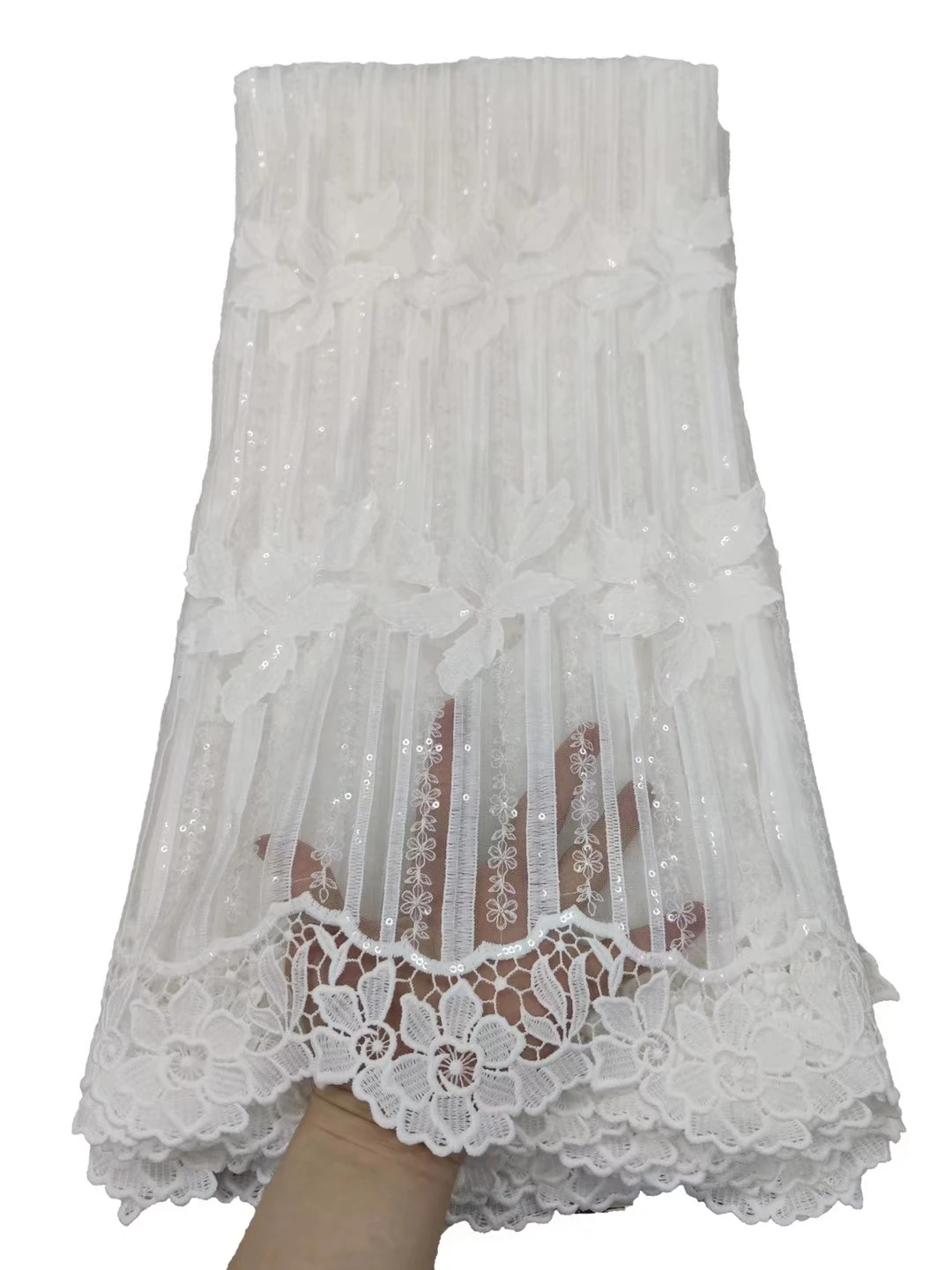 

2021 High Quality African Nigerian Lace Fabric Embroidery Swiss French Tulle Pure Cotton 5yards Wedding Party Dress Guipure J170