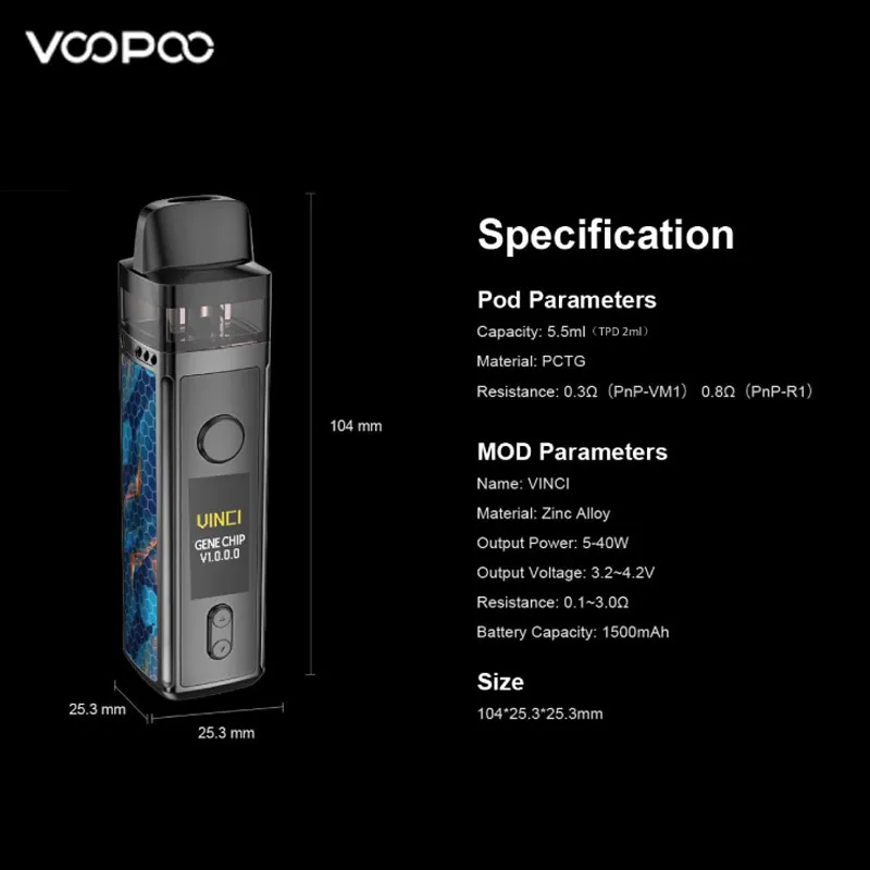 VOOPOO VINCI Mod Pod Vape комплект с аккумулятором 1500 мАч емкость 5 мл PnP катушками