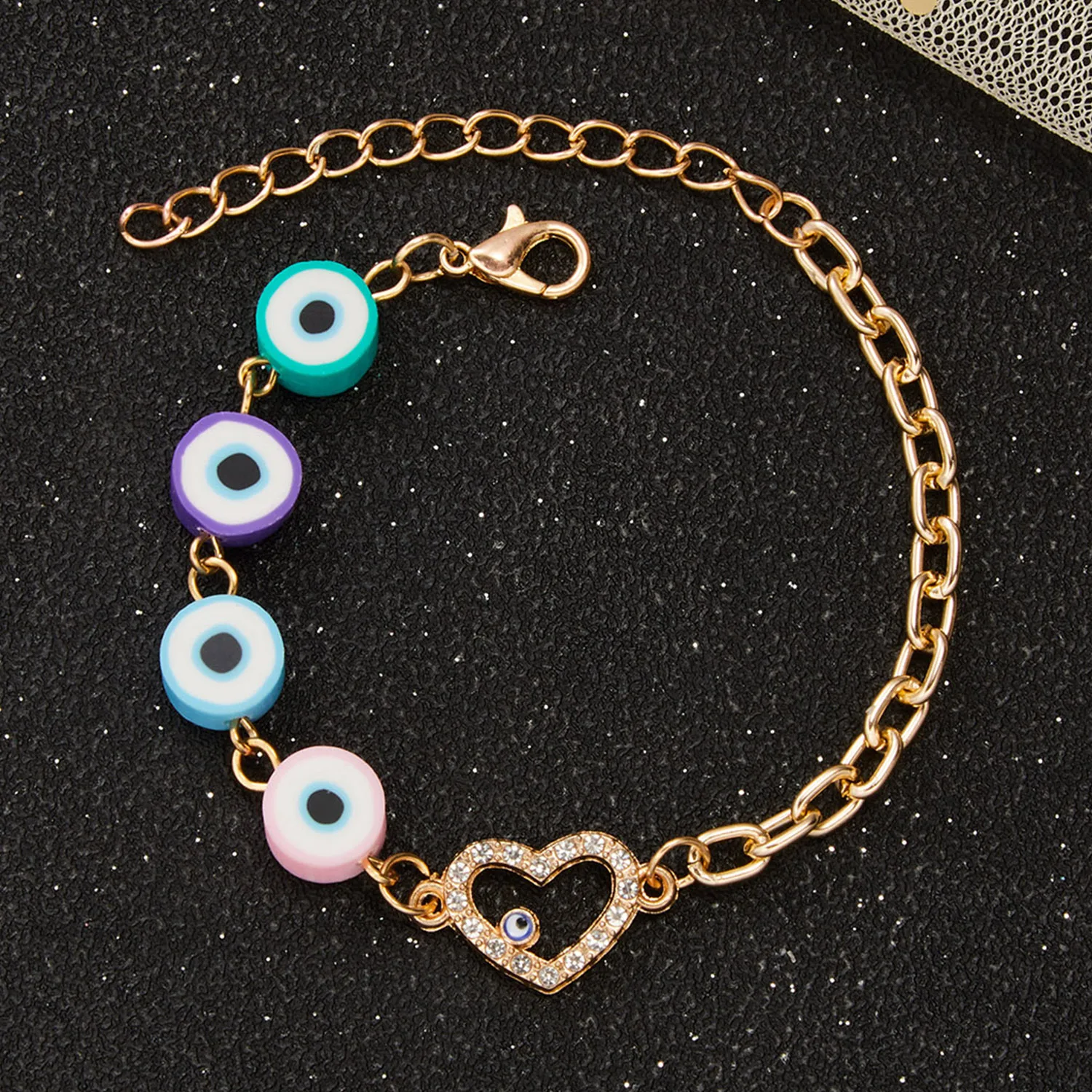 

Love Colorful Eyes Elephant Imitation Pearl Bracelets For Women Girls Fashion Sweet Soft Pottery Polymer Clay Jewelry Gift