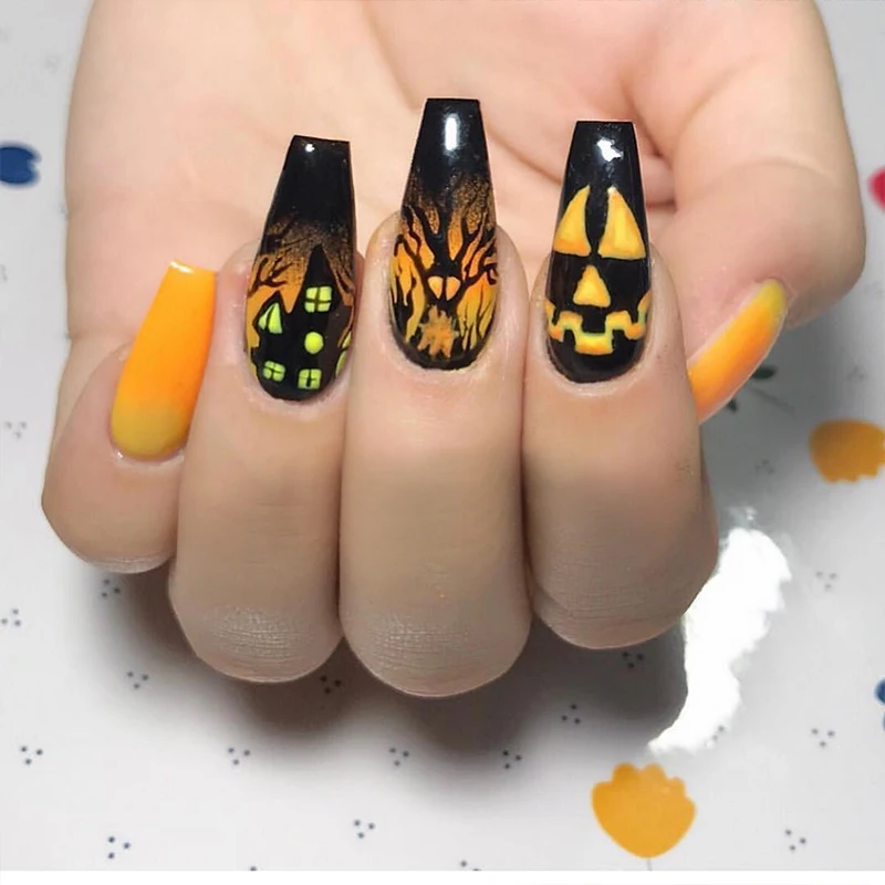 Тыква Призрак Дизайн 3D стикер для ногтей Хэллоуин океан пляж дизайн перевод