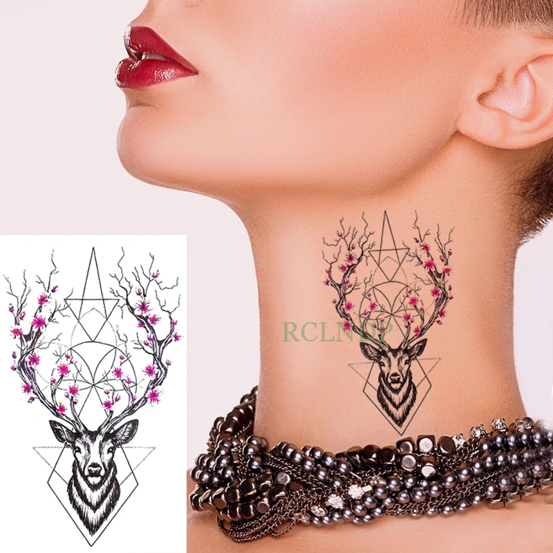 Водостойкая Временная тату-наклейка Овечья голова цветок тату флэш-тату