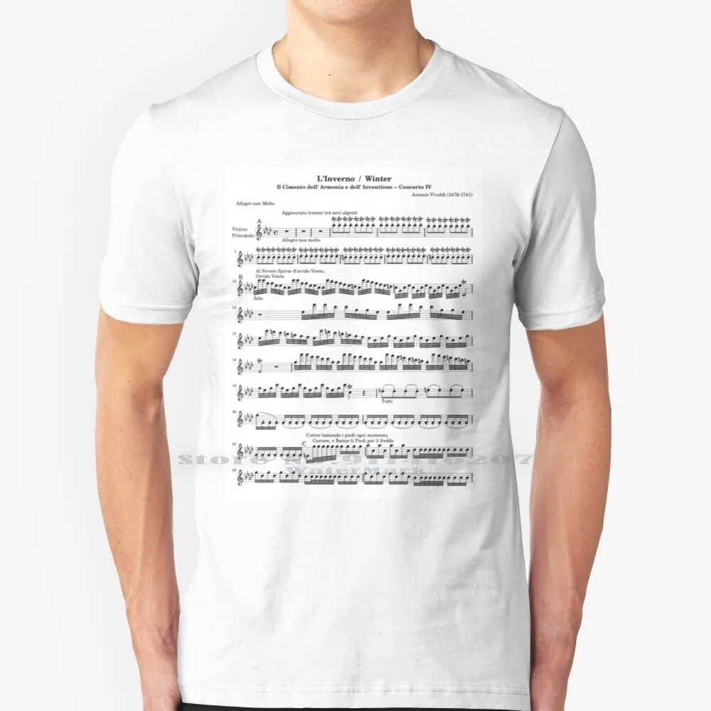 

Vivaldi Winter Sheet Music T Shirt Cotton 6XL Vivaldi Winter Violin Concerto Violin Sheet Music Classical Music Baroque Music