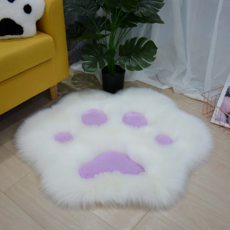 Alfombra con dise&ntilde;o de pata de gato para el hogar, coj&iacute;n de felpa suave y larga con dise&ntilde;o de dibujos animados lavable, decoraci&oacute;n de cabecera de dormitorio, 60/70/80/90cm-4