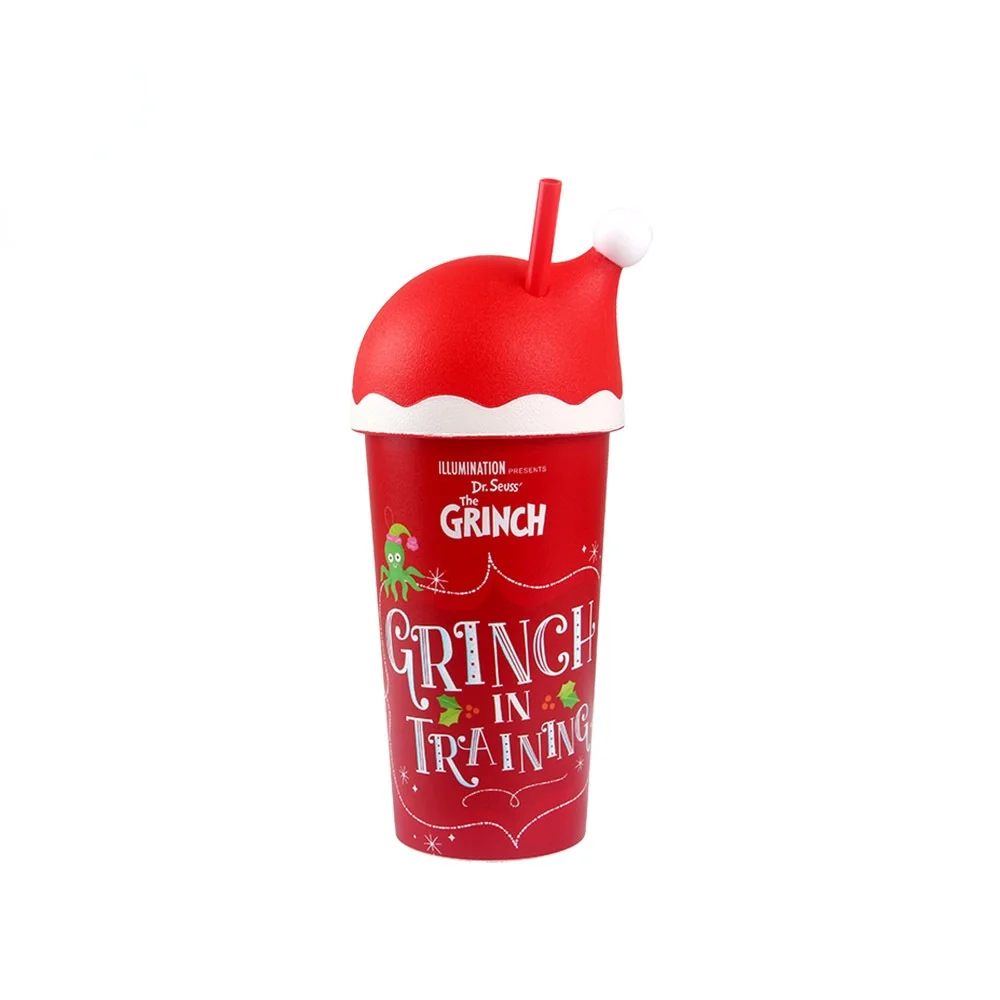 

Christmas Red Water Cup Children Drinking Drink Cup PP Plastic Cup Holiday Gift Water Cup Cartoon Straw Cup