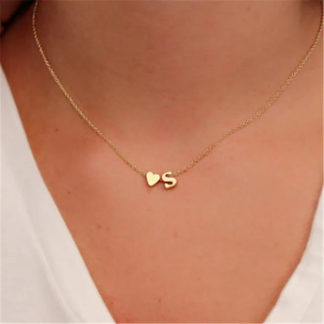 

Tiny Heart Dainty Initial Cute Lovely Letter Name Chain Necklace For Women Pendant Jewelry Chokers Accessories Gift