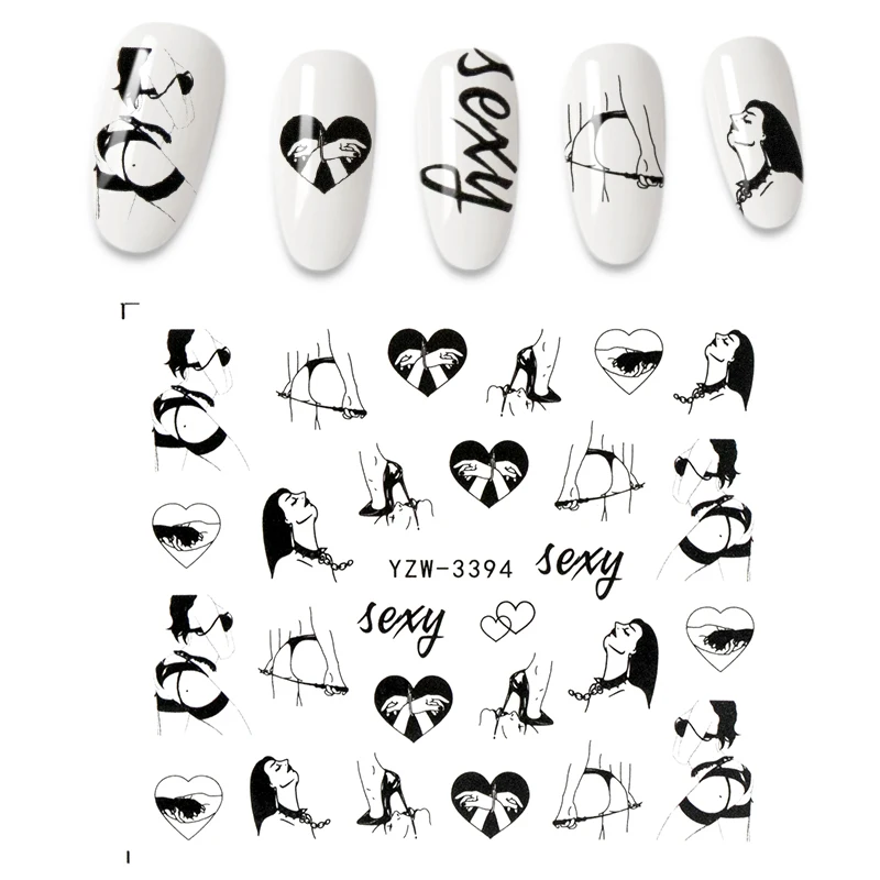 

Наклейки для ногтей, черные и белые узоры, художественные красивые изображения танцора, наклейки для ногтевого дизайна, слайдеры, водные пе...