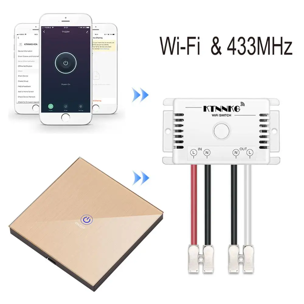 Фото Умный выключатель RF433Mhz и Wifi с дистанционным управлением, сенсорный передатчик, приложение Life/Tuya, может использоваться с Alexa Google Home №2