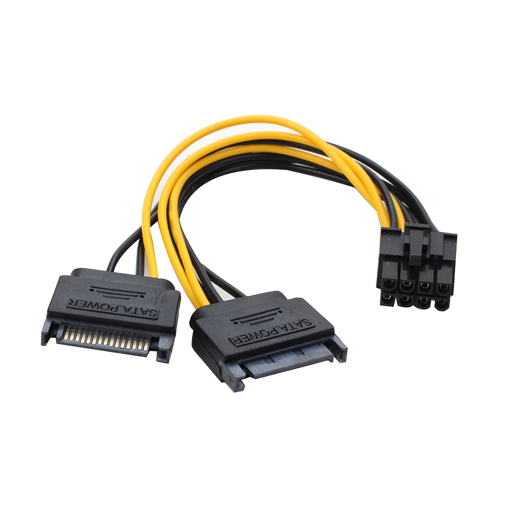 Новый Двойной 15 контактный SATA штекер к PCIe 8Pin(6 + 2) адаптера питания кабель высокого