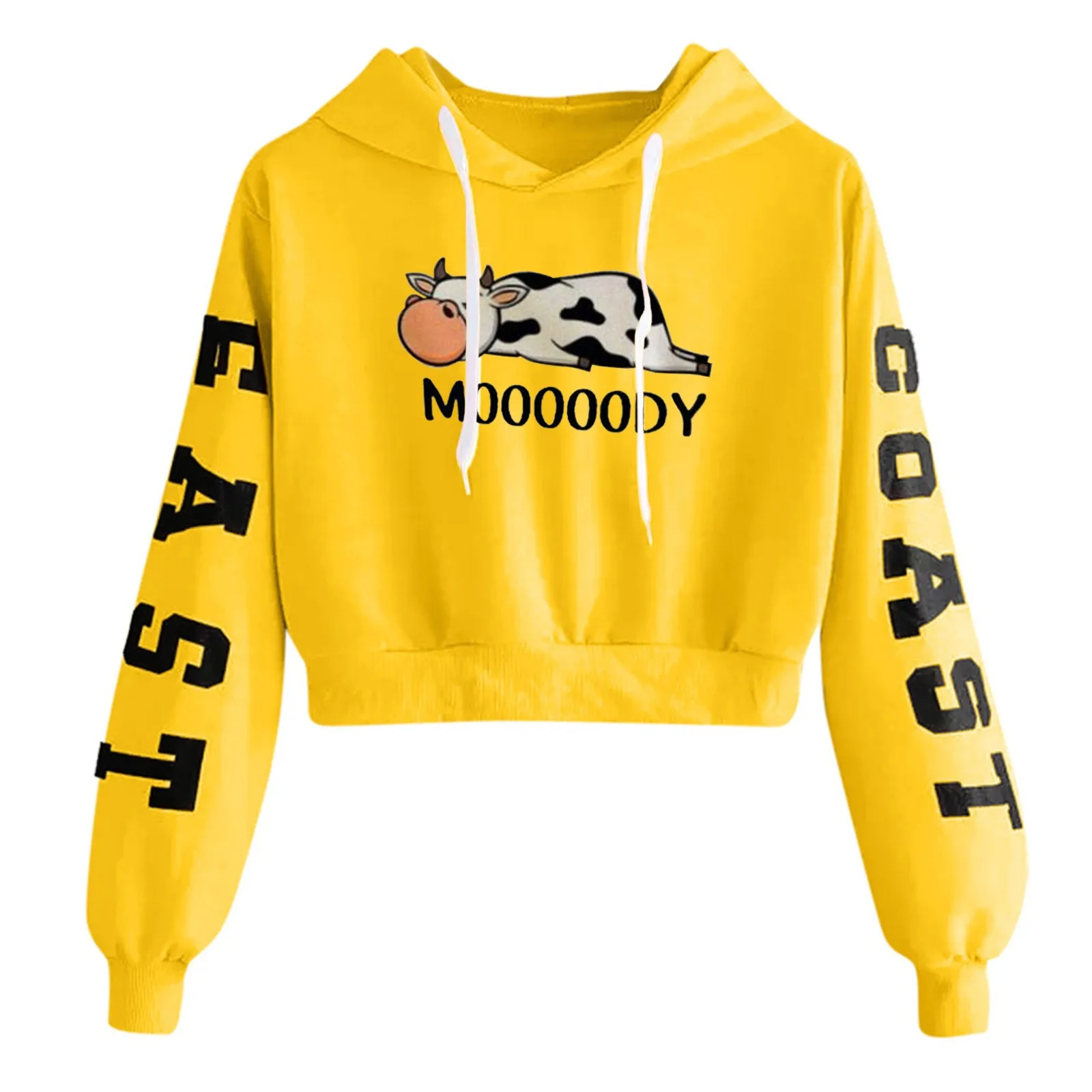 59# Kawaii Animal Print Crop Hoodies Women's Harajuku Letter Print Sweatshirt Long Sleeve Hooded Round Neck Casual Tops Shirts