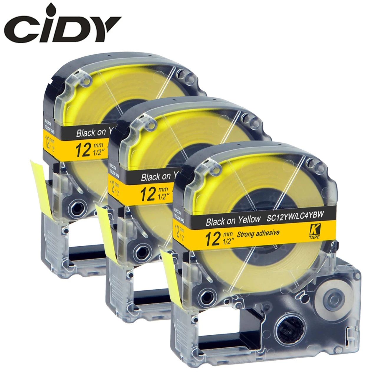 CIDY 3 шт SC12YW/LC4YBW LC 4YBW9 совместимая kingjim 12 мм черная на желтой этикетке лента для Epson