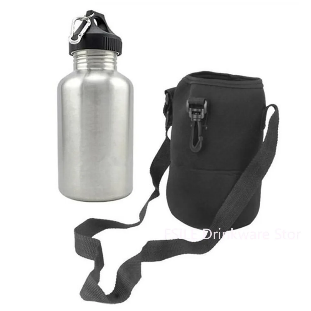 

2000ml 304 Stainless Steel Hiking Sports Drink Water Bottle 2L with New Hook 1 Set Protector Bag