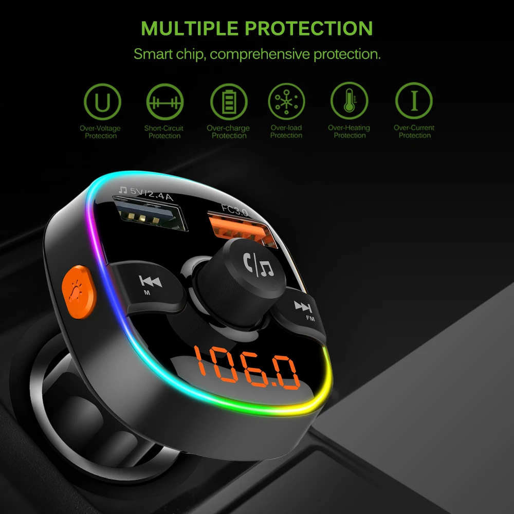 

Car Bluetooth 5.0 FM Transmitter Wireless Hands-free Dual USB Fast Charger 3.1A Car FM Transmitter Car Wireless Bluetooth Kit