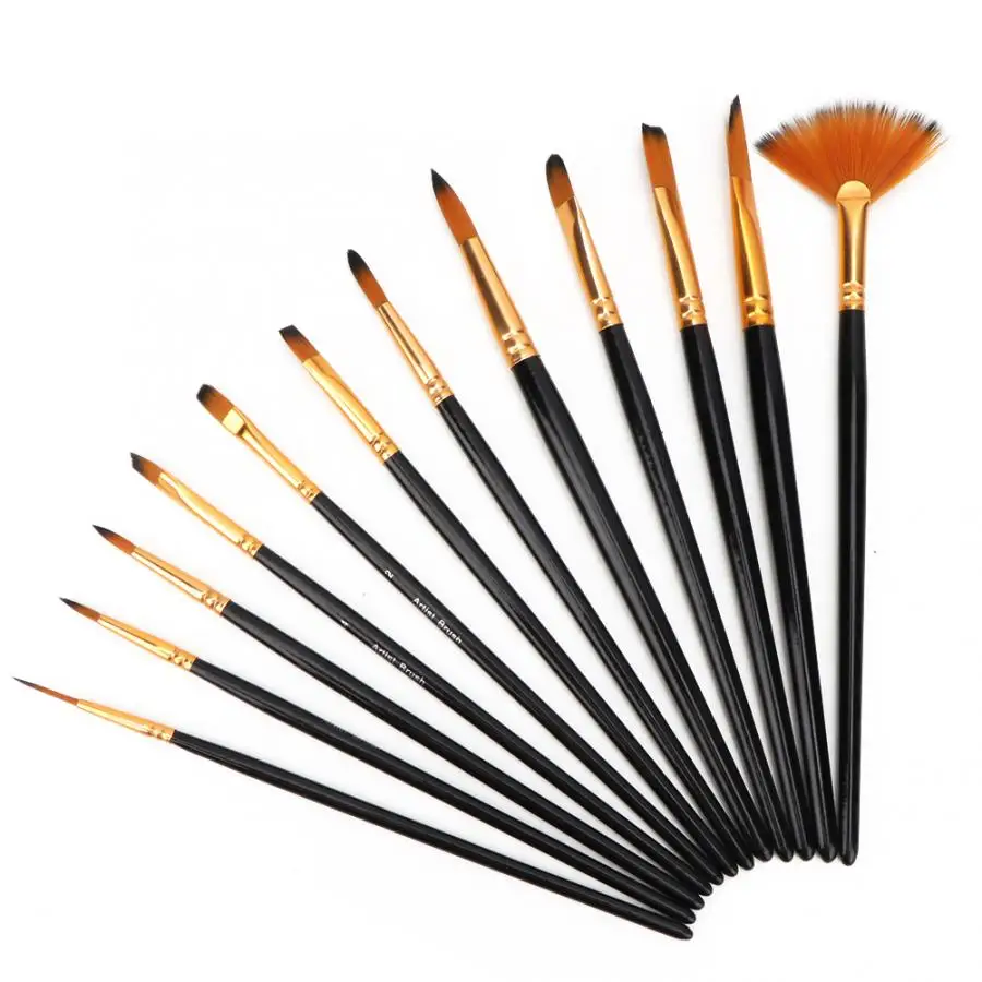 Акварельная кисть ручка водяная 12 шт. высокого качества с чёрным нейлоновым