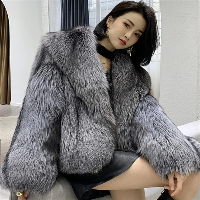 Women's fur coat short clothes fashion imitation fox fur jackets autumn winter casual ladies jacket куртка зимняя женская grey