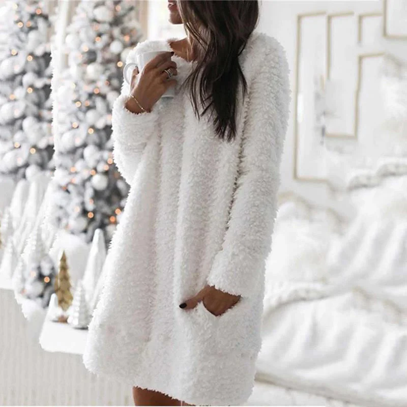 

Sexy Mini Dress Fashion Sweater Dress Plush Women Long Sleeve Bottoming Slim Club Dresses Cheap Vestidos Dress Woman Female