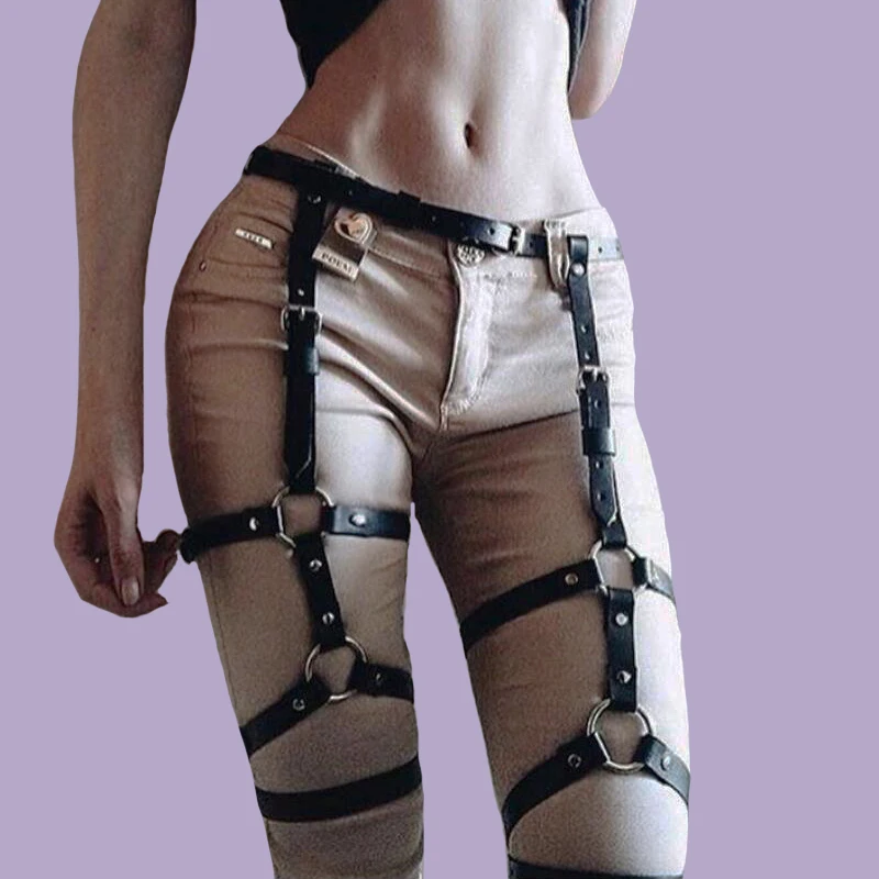 Sexy accessories Leather Harness Women  Underwear Gothic Garter metal Belts Erotic Bondage Cage Straps Bra Lingerie