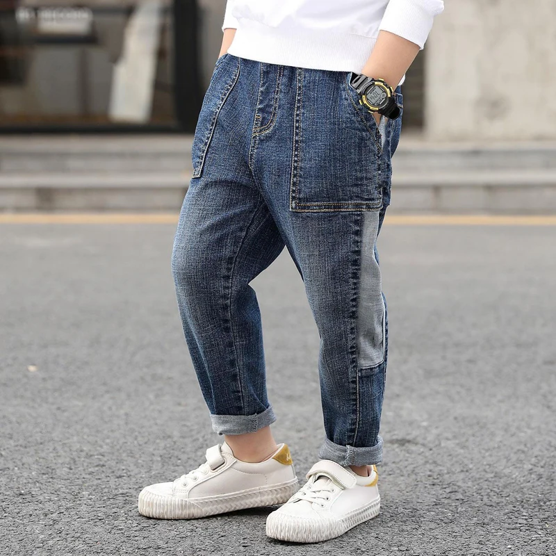 IENENS Kids Boys Loose Jeans Clothes Cowboy Pants Children Solid Color Denim Trousers Clothing Baby Boy Casual Stretch |