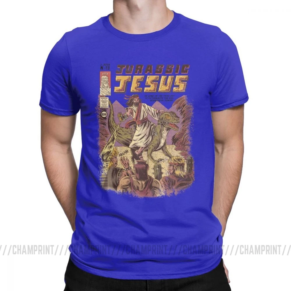Мужские футболки Jurassic Jesus, японское аниме, манга, футболки, драконы, монстр, ретро топы Games, Harajuku, уличная одежда, футболки - Цвет: Синий