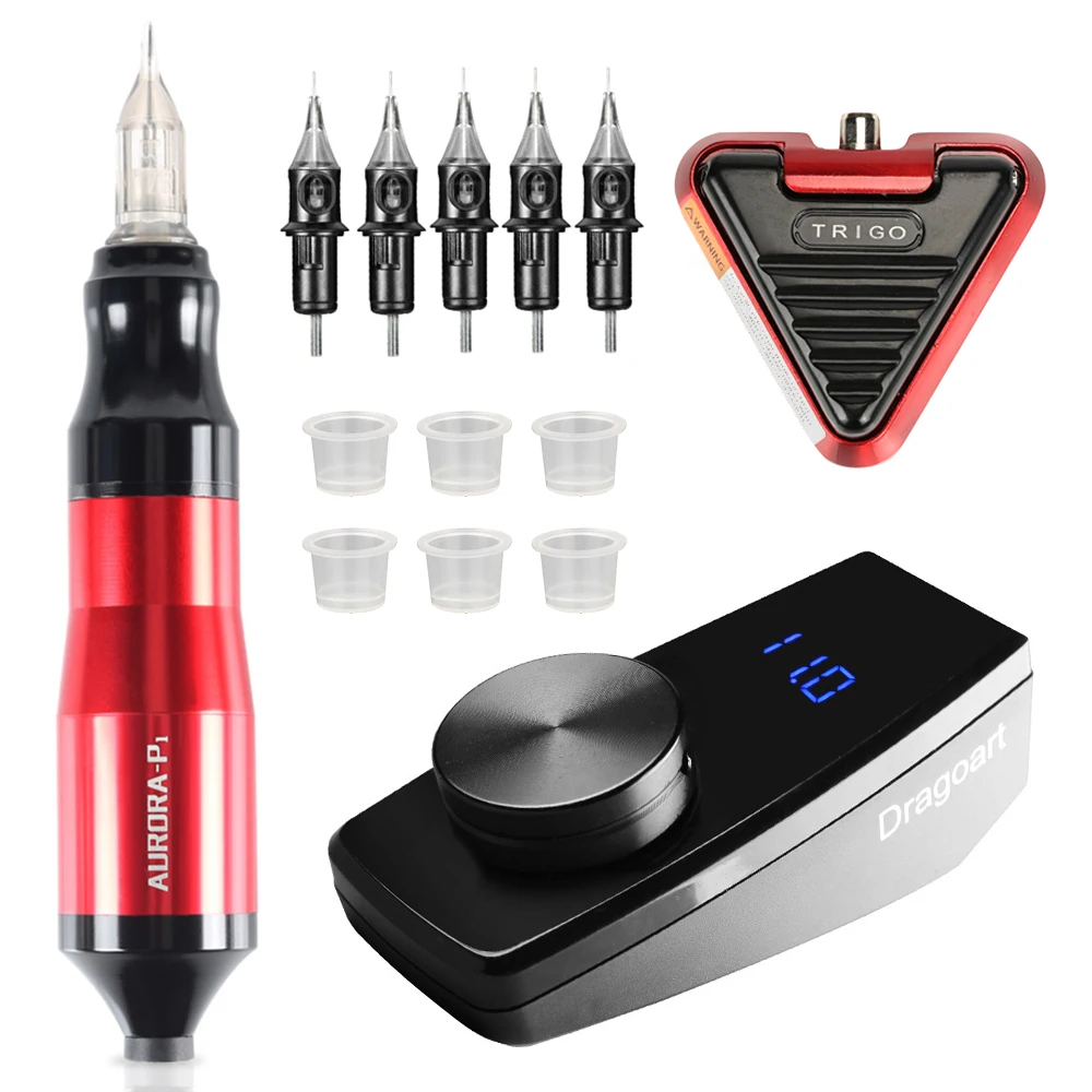 

Aurora P1 Tattoo Machine Set Tattoo LCD Digital Power Supply Rotating Pen With Trigo Foot Switch Accessories