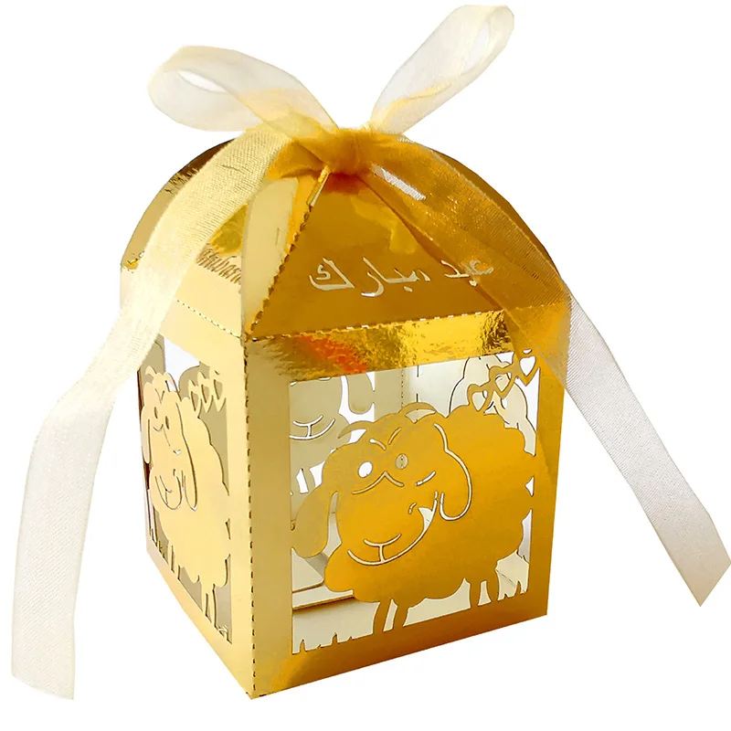 50Pcs Sheep Eid Mubarak Favors Candy Boxes Lace Ramadan Kareem Gift Boxes Islamic Muslim Happy al-Fitr Eid Event Party Supplies