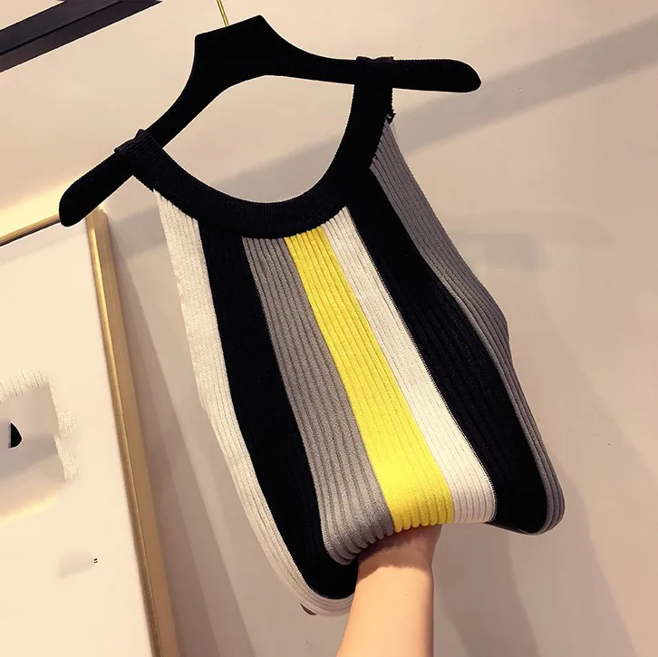 Женский Повседневный жилет без рукавов облегающие Топы в полоску стиле пэчворк с