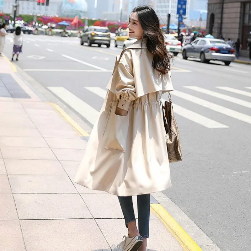 

Trench Women Solid Patchwork Slim Elegant Big Pockets Womens Long Coat Plus Size 3XL All-match Streetwear Leisure Fashion Daily