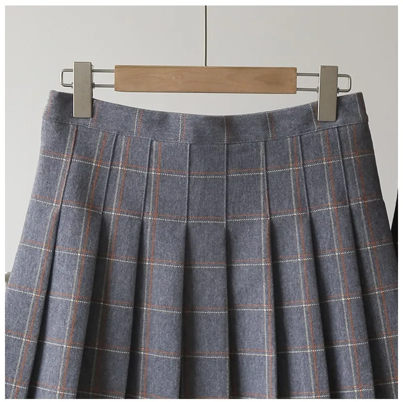 

2020 High waisted A line mini girl's pleated skirts Korean style Winter tweed Preppy style fashion plaids skirts for women