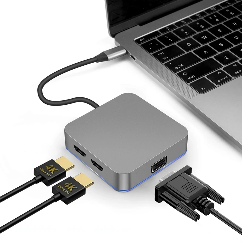 

TYPE-C 7 in 1 Docking Station USB C HUB, Dual HDMI-Compatible VGA PD Audio Support: Windows Me/2000/XP/Vista/NT/7/8
