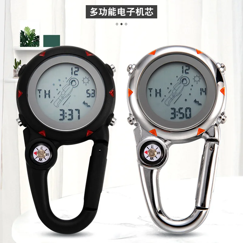 Astronaut Fob Nurse Watch Outdoor Digital Carabiner Clip Watch Gift Electronic Portable Multi-function Sport Hook Clock Compass