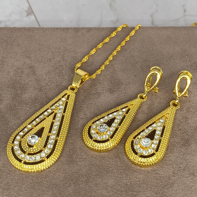 

Caluven Dubai Jewelry sets for women,necklace with rhinestones african fashion Jewelry,Ethiopian,Habasha ,Nigerian Wedding Gift