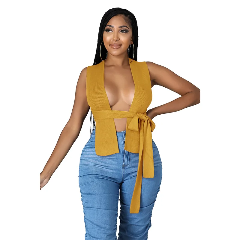 

Women Ribbed Halter Neck Crop Tops for Sleeveless Knitted Sweater Tops Summer Sexy Fashion Streetwear 2021