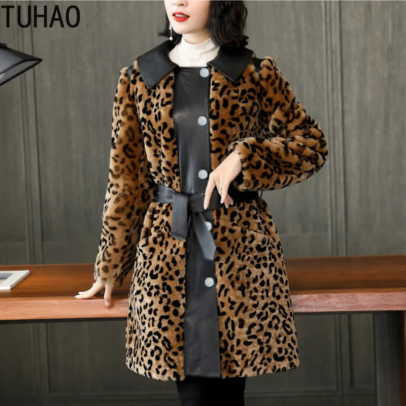 Пальто TUHAO из искусственного меха на осень и зиму женская одежда с поясом