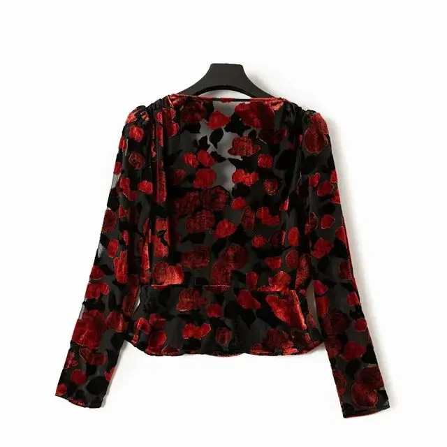 Новинка весна-осень 2021 модный сетчатый бархатный топ с V-образным вырезом и