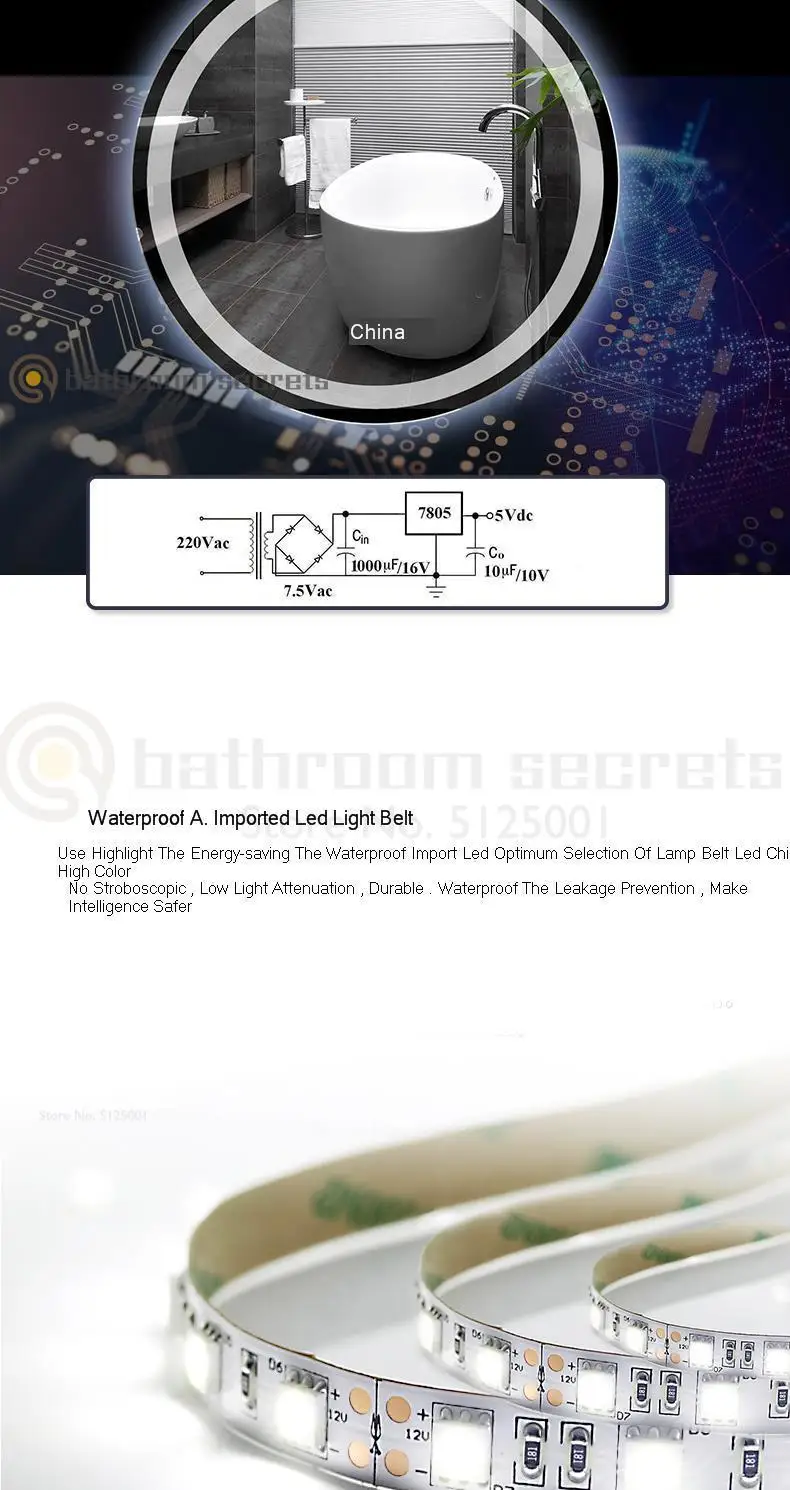 Smart Mirror Touch Screen Led Luminescent Lamp Antifogging Bathroom Mirror Washroom Mirror Wall Hangs Round Mirror Wall
