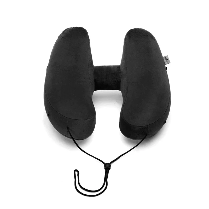 Black Pillow Надувная подушка в форме н из ТПУ для путешествий, воздушная подушка, Складная легкая подушка для шеи с ворсом, автомобильное сиденье, Офисная Подушка для сна в самолете - Цвет: Black Pillow